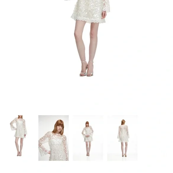 White Sequin Mesh Bell-Sleeve Midi Dress - Picture 2 of 6